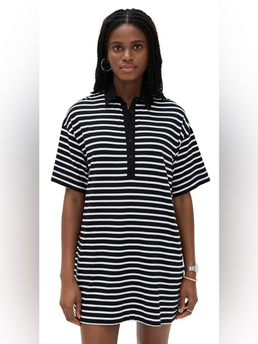 ATM Anthony Thomas Melillo Black & White Striped Polo Tunic
